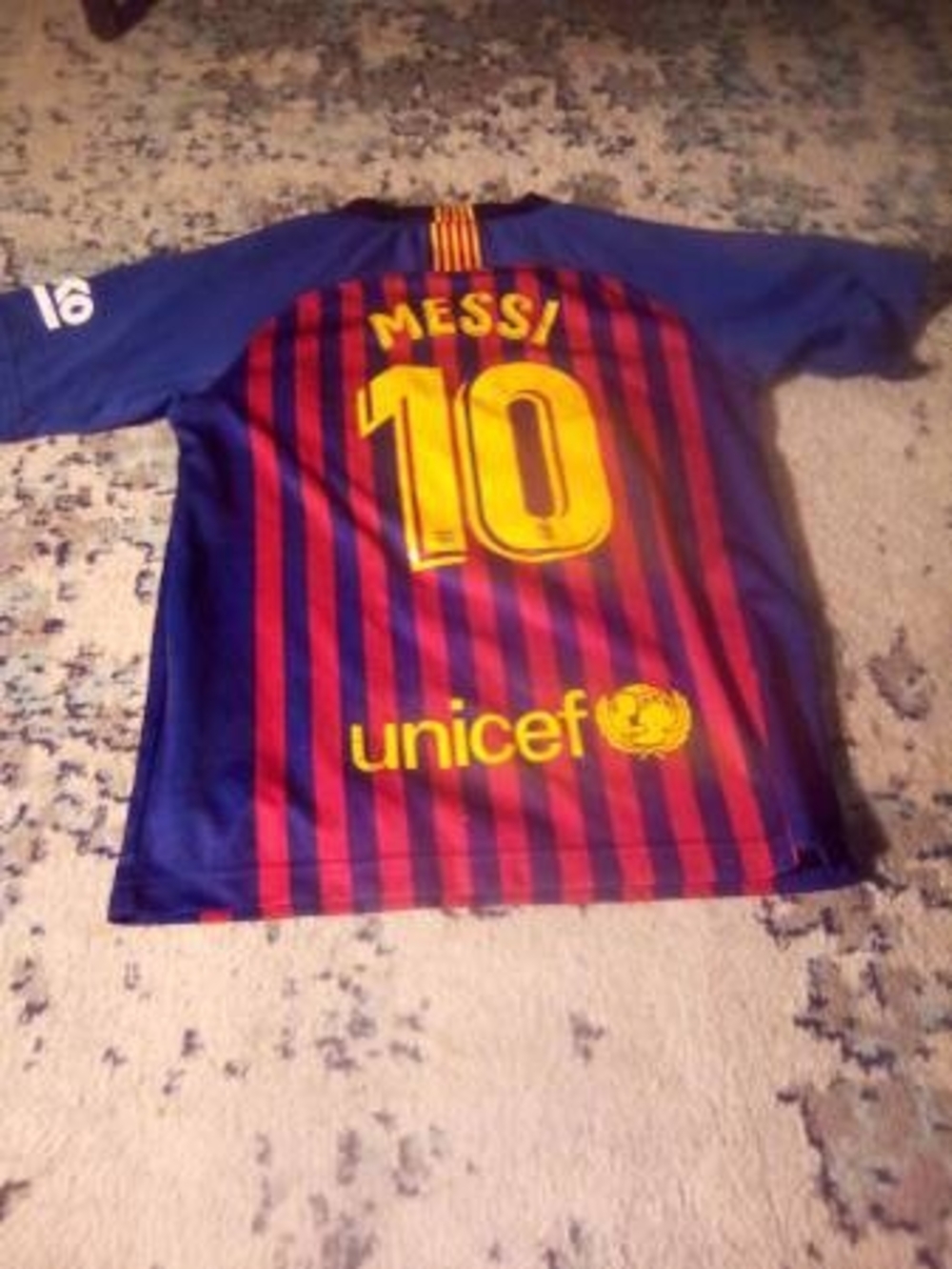 Nike Kids' Blue & Red Striped Soccer Jersey with Yellow Accents